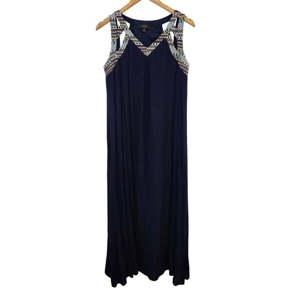 Naïf navy maxi dress cutout print Rayon flowy boho festival medium - Picture 1 of 8